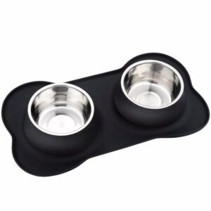 dog accessories:Non-Slip Stainless Steel Dual Dog Bowl with Silicone Mat