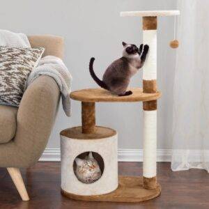 Cat & maine coon :3-Tier Indoor Cat Tree with Condo, Scratching Posts & Perches