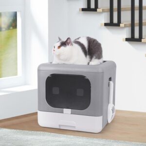 Cat & maine coon Foldable Top-Entry Cat Litter Box with Odor-Control Filter & Scoop Drawer