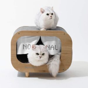 Cat & maine coon Luxury Wooden Cat House Bed & Condo with Scratching Pad